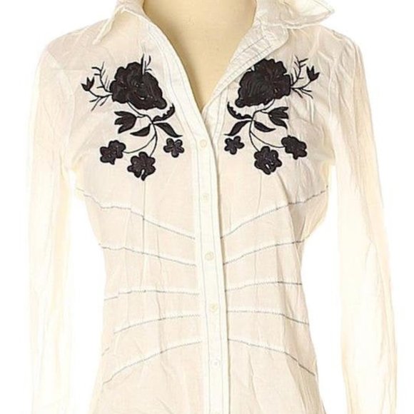 Tom K Nguyen Vintage Boho Floral Embroidered Western Style Shirt Sz 2/S NEW - Picture 3 of 3